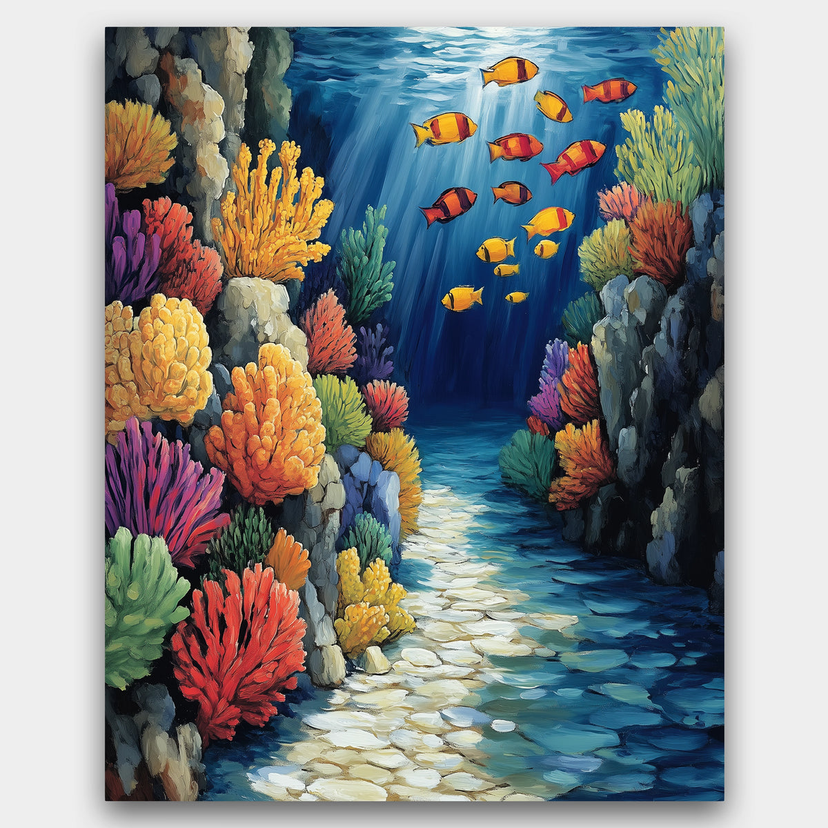 Colorful underwater scene with coral and fish