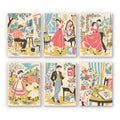 Vintage Romance mini paint by numbers set: six 1950s storybook scenes of a painter, a lady at her mirror, dancers and a shepherdess