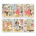 Vintage Romance mini paint by numbers set: six 1950s storybook scenes of a painter, a lady at her mirror, dancers and a shepherdess