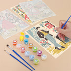 Filling in a Vintage Romance mini canvas with numbered acrylic paints and a fine brush