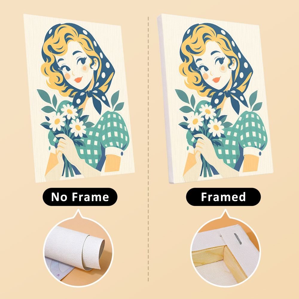 Vintage Sweethearts mini canvas shown rolled without a frame and pre-stretched on a frame