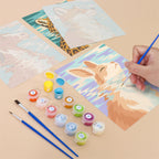 Filling in a Water Reflections mini canvas with numbered acrylic paints and a fine brush