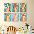 Water Reflections mini paintings displayed as a gallery wall in a sunny kitchen