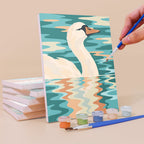 Painting a Water Reflections mini canvas propped up beside numbered acrylic paints