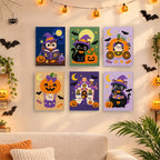 Before and after of a Whimsical Witchy Wonders mini paint by numbers canvas