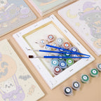 Whimsical Witchy Wonders mini paintings displayed as a gallery wall in a sunny kitchen