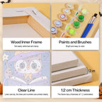 Whimsical Witchy Wonders mini paint by numbers kit with six numbered canvases, acrylic paints, brushes and layout