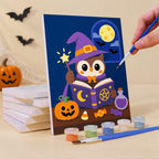 What's included pre-stretched on frame: six framed Whimsical Witchy Wonders mini canvases, paints, three brushes, hangers and layout