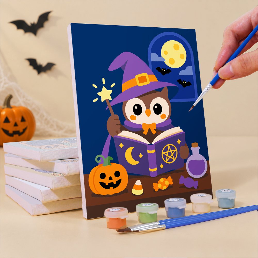 What's included pre-stretched on frame: six framed Whimsical Witchy Wonders mini canvases, paints, three brushes, hangers and layout