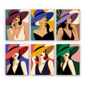 Wide-Brim Glamour mini paint by numbers set: six designs of stylish women in oversized wide-brim hats