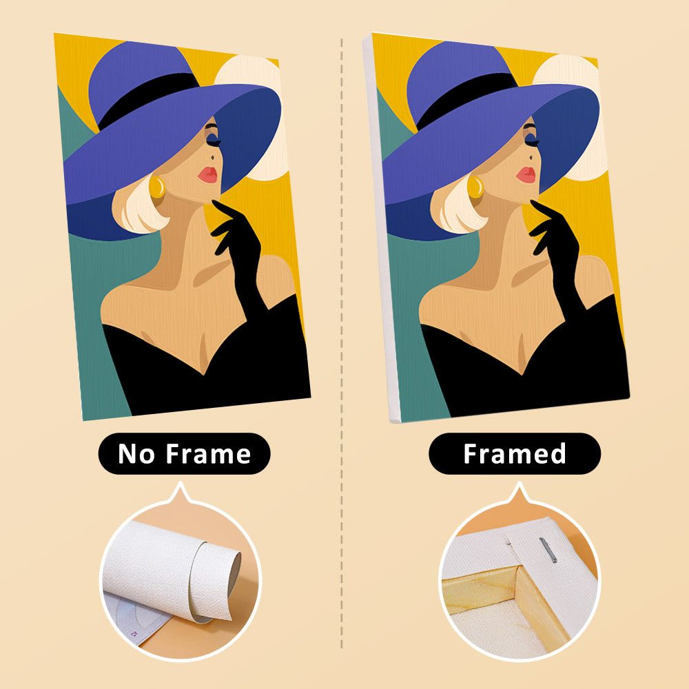 Wide-Brim Glamour mini canvas shown rolled without a frame and pre-stretched on a frame