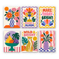 Wild & Bright mini paint by numbers set: six bold designs of folk flowers, uplifting words, a fruit bowl and a leopard