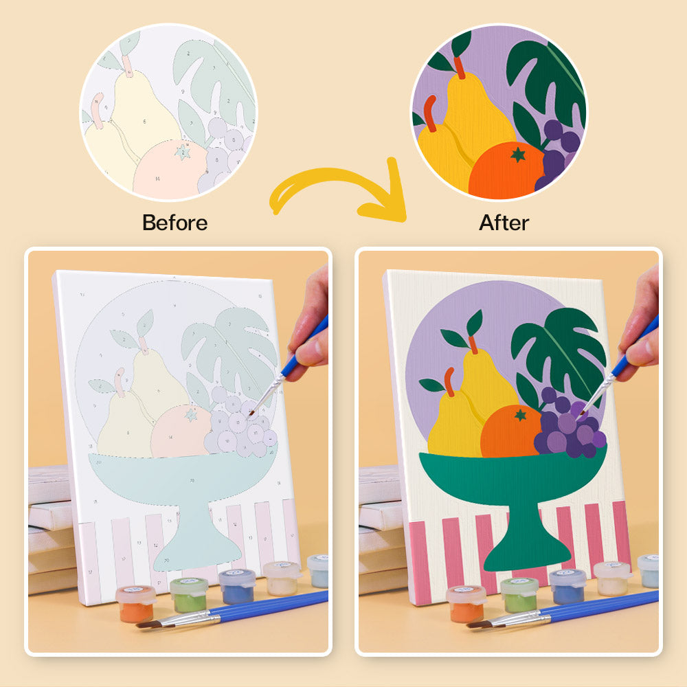 Before and after of a Wild & Bright mini paint by numbers canvas