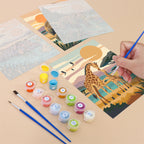 Filling in a Wild Waterholes mini canvas with numbered acrylic paints and a fine brush