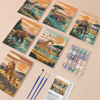 Wild Waterholes mini paint by numbers kit with six numbered canvases, acrylic paints, brushes and layout