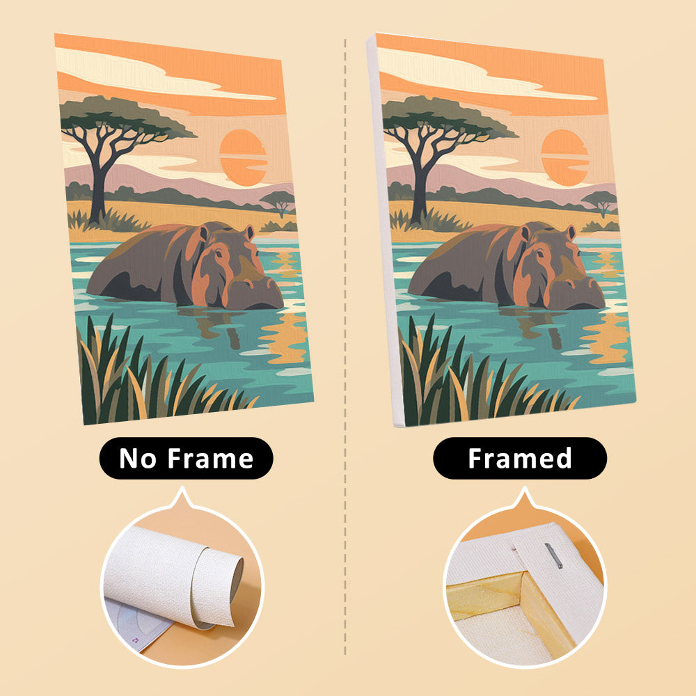 Wild Waterholes mini canvas shown rolled without a frame and pre-stretched on a frame