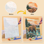Before and after of a Wild Waterholes mini paint by numbers canvas