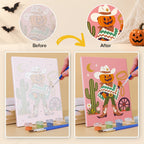 What's included without a frame: six rolled Wild West Halloween mini canvases, acrylic paints, three brushes and layout