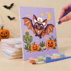 What's included pre-stretched on frame: six framed Wild West Halloween mini canvases, paints, three brushes, hangers and layout