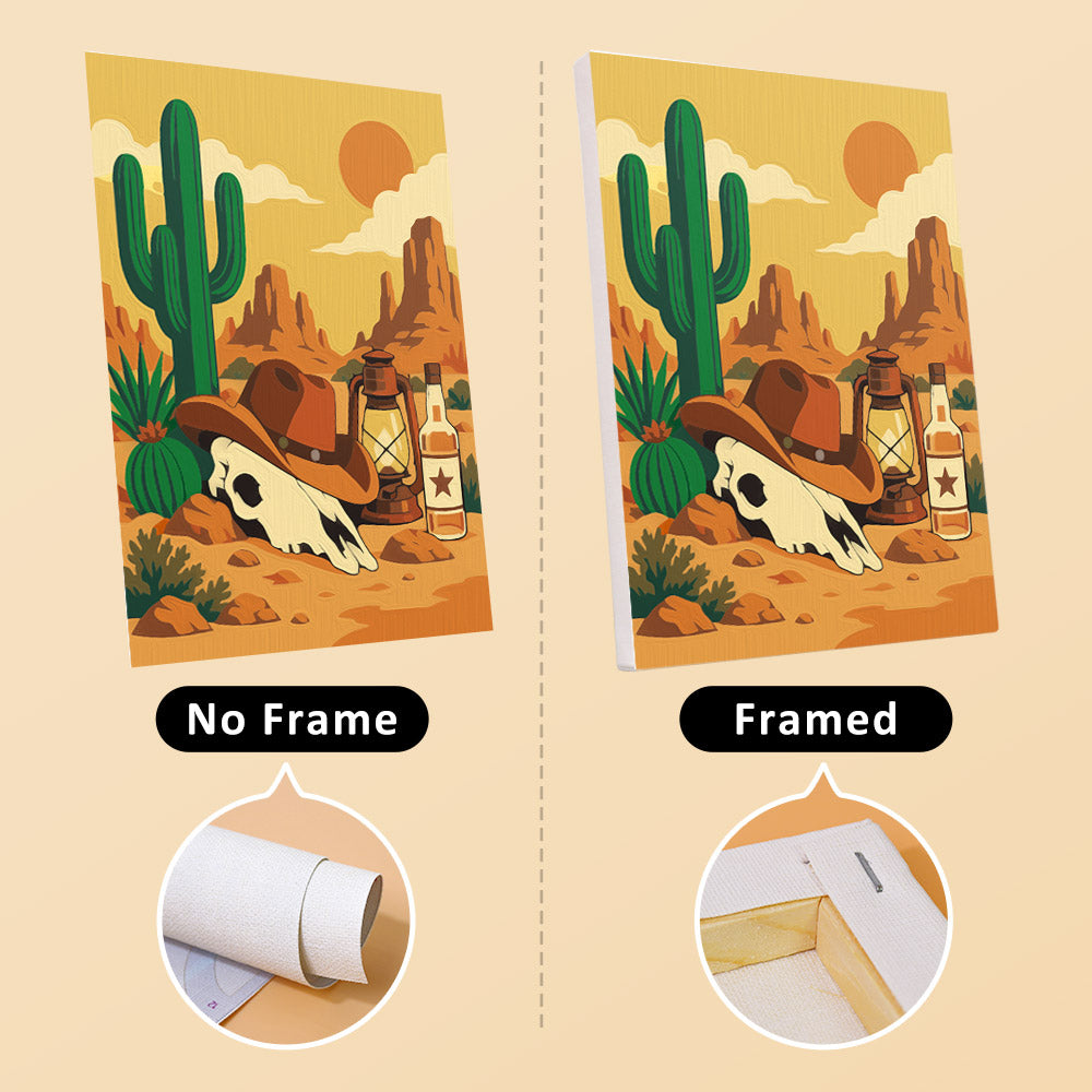 Wild West Nights mini canvas shown rolled without a frame and pre-stretched on a frame