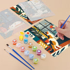 Filling in a Window Cats mini canvas with numbered acrylic paints and a fine brush