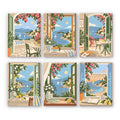 Windows to the Sea mini paint by numbers set: six designs of open windows and terraces framing Mediterranean sea views