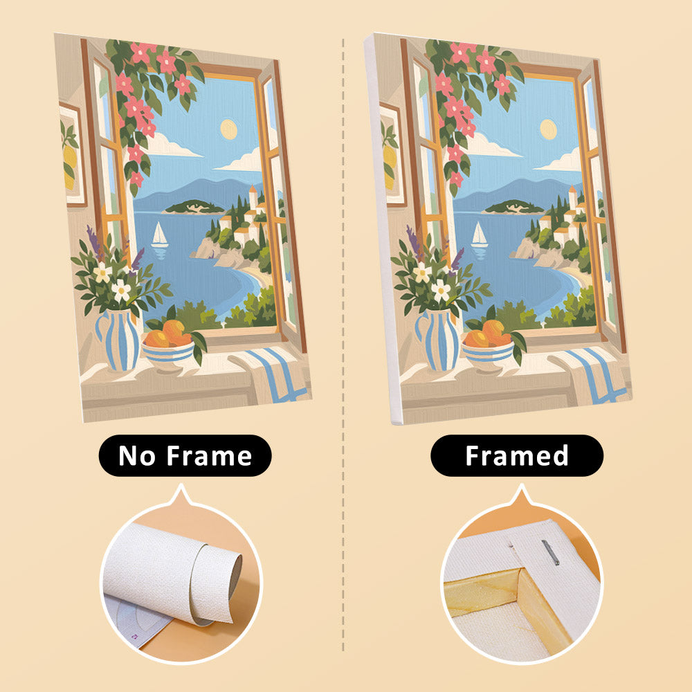 Windows to the Sea mini canvas shown rolled without a frame and pre-stretched on a frame