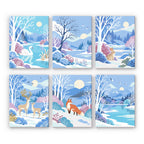 Winter Wonderland mini paint by numbers set: six snowy designs of a swan, rabbit, deer, fox and frozen lake