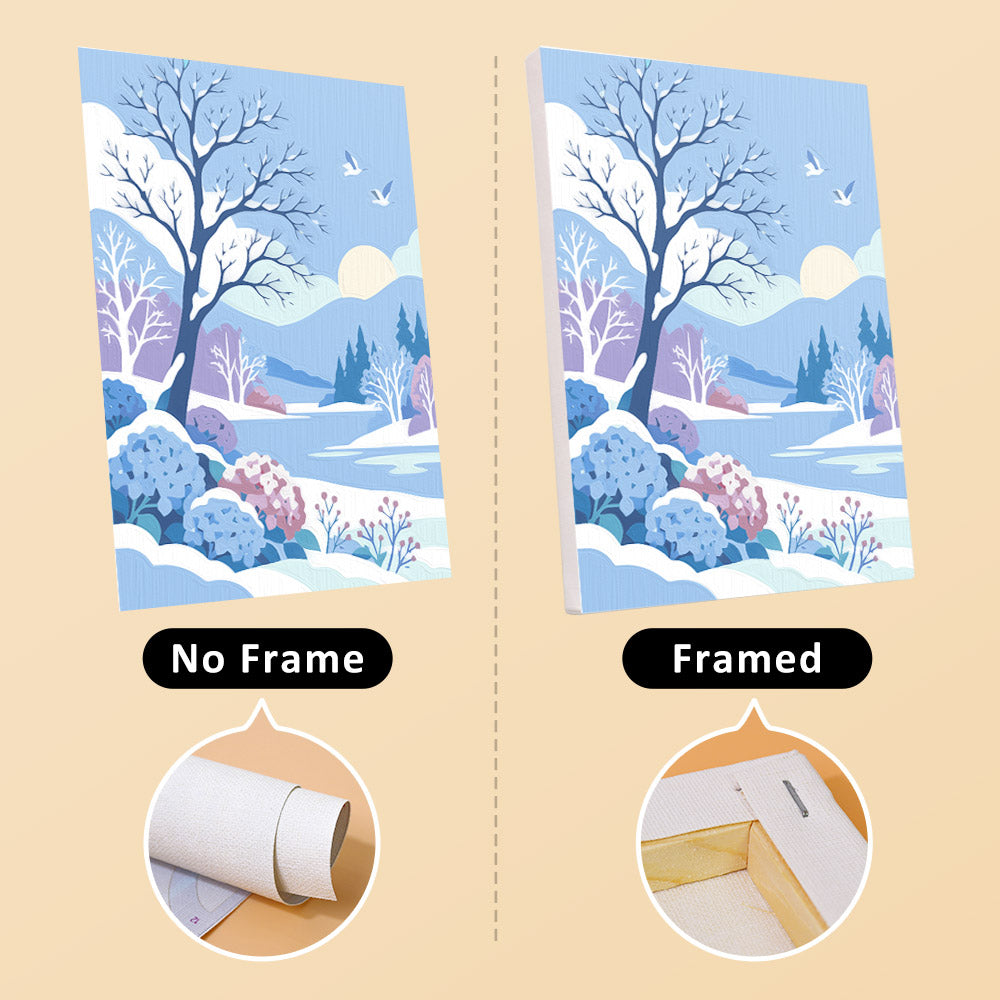 Winter Wonderland mini canvas shown rolled without a frame and pre-stretched on a frame