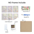 What's included without a frame: six rolled Witching Windows mini canvases, acrylic paints, three brushes and layout