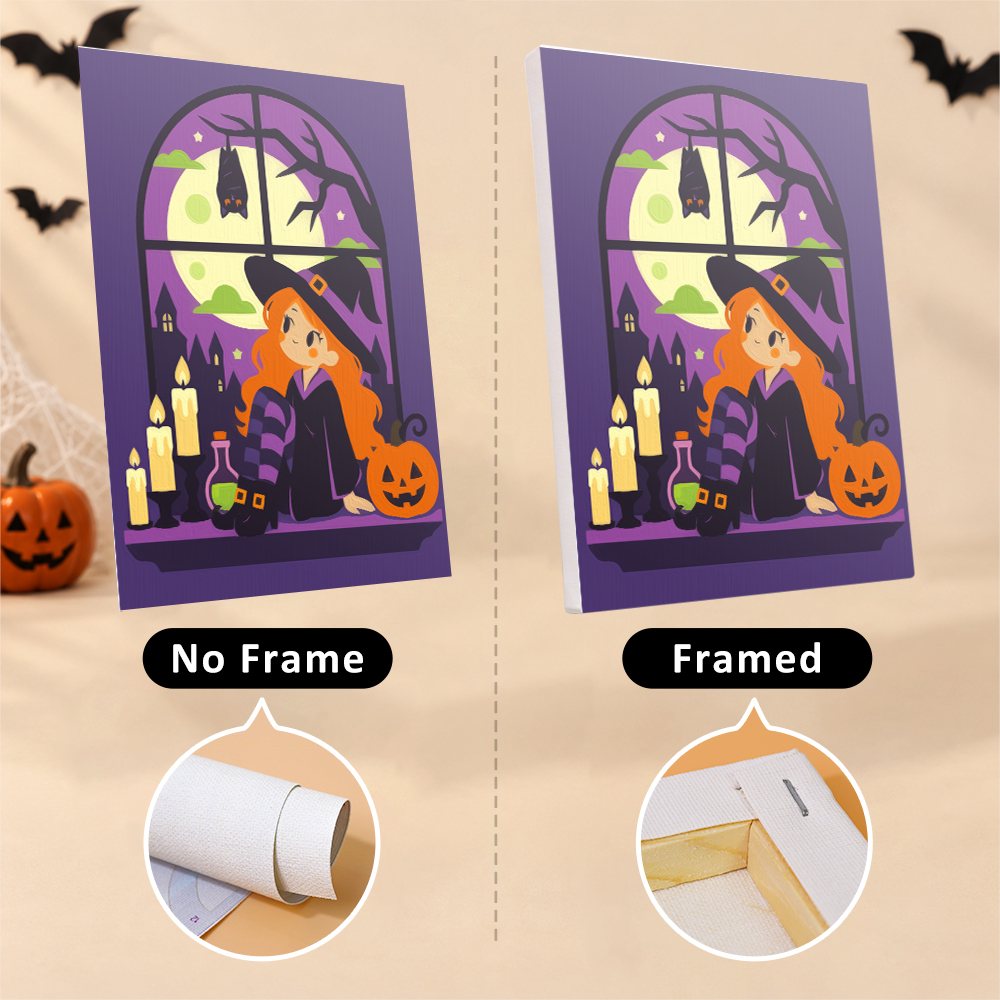 Witching Windows mini canvas shown rolled without a frame and pre-stretched on a frame