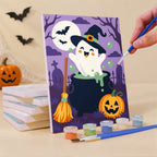 What's included pre-stretched on frame: six framed Witchy Pumpkin Patch mini canvases, paints, three brushes, hangers and layout