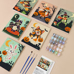 Woodland Costume Party mini paint by numbers kit with six numbered canvases, acrylic paints, brushes and layout