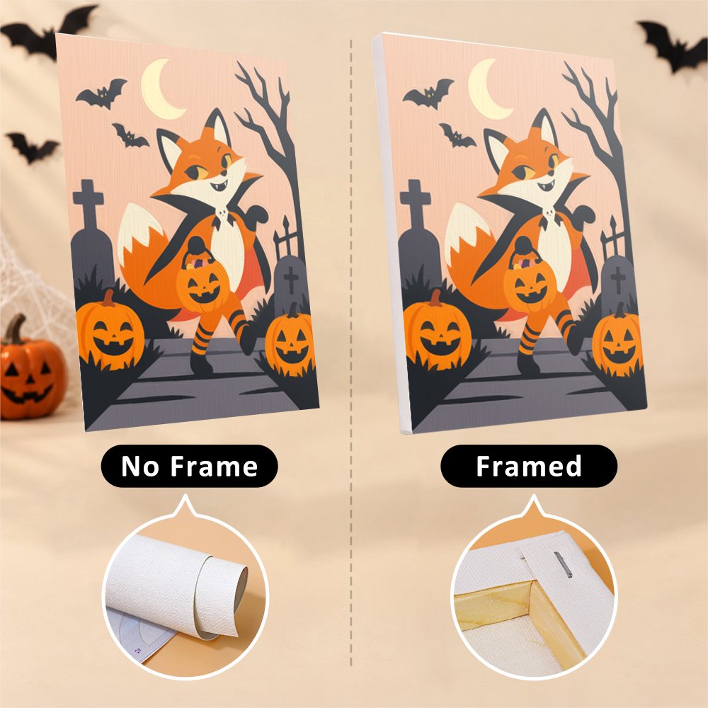 Woodland Costume Party mini canvas shown rolled without a frame and pre-stretched on a frame