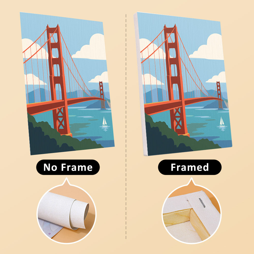 World Landmarks mini canvas shown rolled without a frame and pre-stretched on a frame