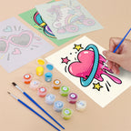 Filling in a Y2K Doodles mini canvas with numbered acrylic paints and a fine brush