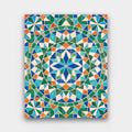 Zellige Mandala paint by numbers kit of a Moroccan zellige tile mandala in green, blue, white and terracotta