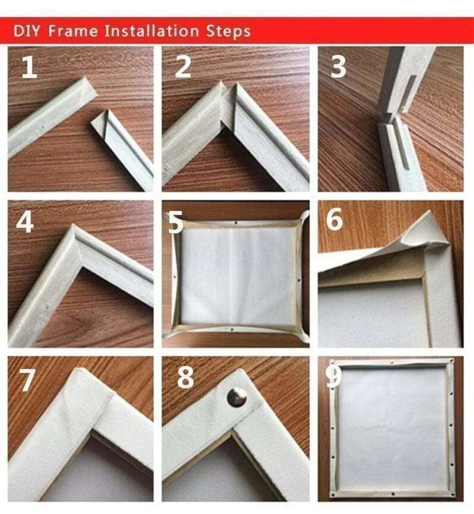 Framed paint by numbers painting on a pine wood frame kit, ready to hang
