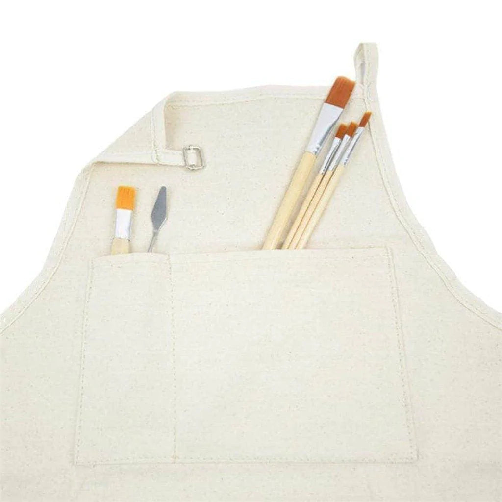 Artist apron for paint by numbers detail showing the four front supply pockets